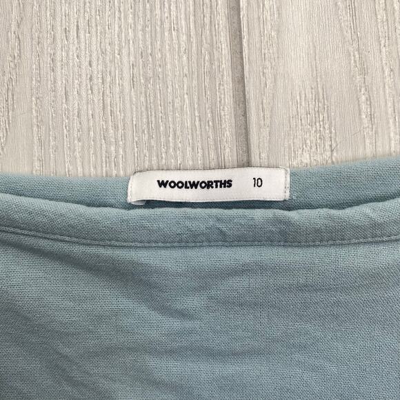 Woolworth’s Women's Light Blue Linen Blend Faux Wrap Mini Skirt Size 10 - Picture 3 of 9